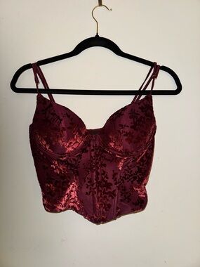 Vintage Burgundy Velvet Floral Longline Bustier